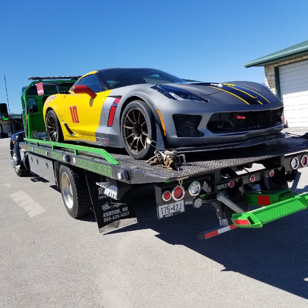 Towing a Corvette Z06 Racecar to Madhouse Motors for more horsepower
