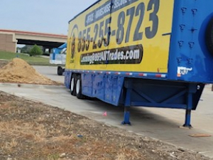 Towing trailer from Car Wrap City in Carrollton, TX to a job site